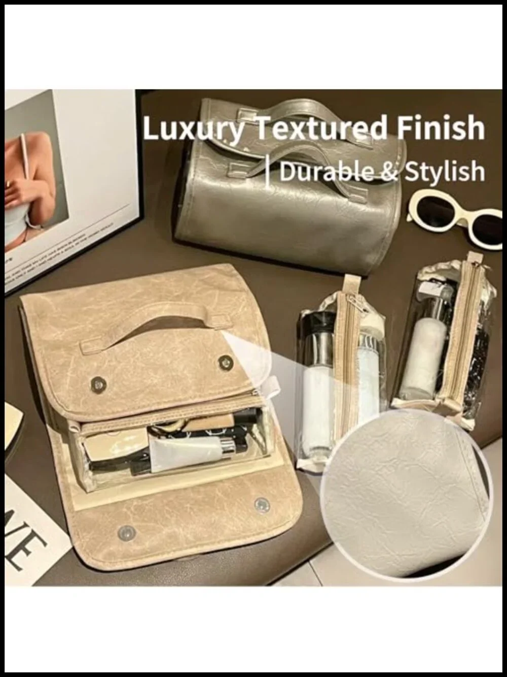 4-in-1 Detachable Cosmetic Bag, Waterproof PU Leather Makeup Organizer, Travel